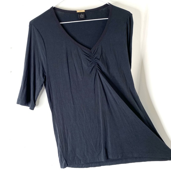 Magaschoni Black V-Neck Cropped Sleeve Top - Picture 2 of 6